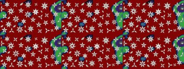 Suluboya çiçekli çiçek deseni. Raster illüstrasyonu. Kırmızı renkte Asyalı tekstil.