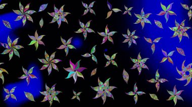 Düz Çiçek Elementleri Tasarımı. Siyah renkli çiçekler. Renkli Bahar Teması eskiz kalıbı. Raster illüstrasyonunda çiçek deseni çizimi.