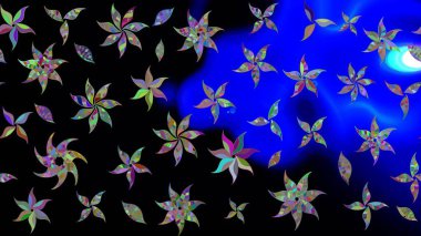 Siyah renkte güzel bir tekstil. Raster illüstrasyonu. Suluboya çiçekli çiçek deseni.