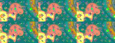 Düz Çiçek Elementleri Tasarımı. Mavi renkli çiçekler. Sevimli çiçek raster deseni. Renkli Bahar Teması çizim şablonu.