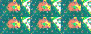 Çizim kalıbı. Raster illüstrasyonu. Mavi renklerde. Hint süsü. Renkli süs kenarı. Çiçek duvar kağıdı.