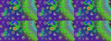 Düz Çiçek Elementleri Tasarımı. Renkli Bahar Teması eskiz kalıbı. Yeşil renkli çiçekler. Raster illüstrasyonunda çiçek deseni çizimi.