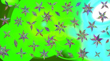 Raster illüstrasyonu. Şatafatlı bahar bahçesi dokusu. Yeşil renkli çiçekler. Çiçek deseni. Yeşil renkte çiçek çizimi.