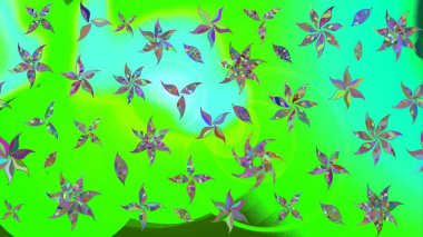 Düz Çiçek Elementleri Tasarımı. Yeşil renkli çiçekler. Raster illüstrasyonu. Çiçek desenli çizim. Asya tekstil tarzında. Renkli Bahar Teması çizim şablonu.