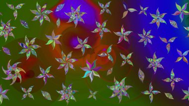 Moda baskıları için zarif bir şablon. Küçük renkli çiçekler. Yeşil çiçekli bahar çiçekleri. Küçük çiçekte güzel bir desen. Motley illüstrasyonu.