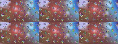 Çiçek desenli eskiz, darbeler, sıçramalar, yaz çiçekleri. Raster illüstrasyonu. Kahverengi renkte çiçekler.