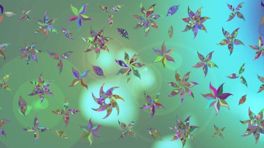 Çiçek desenli çizim. Raster illüstrasyonu. Yeşil renkli Asyalı tekstil.