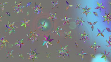 Raster - stok. Yapraklı çiçekler ve kır renkli papatya çiçekleri. Taslak arkaplan deseni.