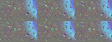 Raster Çiçek İllüstrasyonu 'nun şirin tekstili. Gri renkli etnik çiçeklerle zarif eskiz deseni.