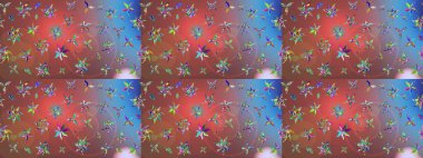 Renkli Bahar Teması eskiz kalıbı. Çiçeksel fantezi tasarımı ve parlak bir arka plan çizimi. Düz Çiçek Elementleri Tasarımı.