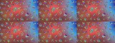 Kahverengi renkte çok kahverengi, zarif küçük çiçekler ve komik böcekler, raster desen, illüstrasyon.