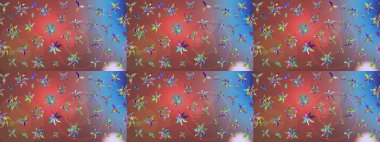 Renkli Bahar Teması eskiz kalıbı. Çiçeksel fantezi tasarımı ve parlak bir arka plan çizimi. Düz Çiçek Elementleri Tasarımı.