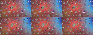 Kahverengi renkte çok kahverengi, zarif küçük çiçekler ve komik böcekler, raster desen, illüstrasyon.