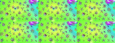 Düz Çiçek Elementleri Tasarımı. Sevimli çiçek raster deseni. Sketch Colour Spring Theme eskiz kalıbı. Yeşil renkte çiçekler.