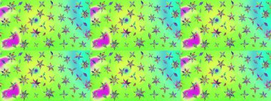 Raster Çiçek İllüstrasyonu güzel tekstil. Yeşil renkli etnik çiçeklerle zarif eskiz deseni.