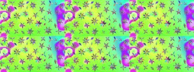 Renkli Yaz Temalı eskiz kalıbı. Düz Çiçek Elementleri Tasarımı. Raster illüstrasyonundaki çiçek desenli çizim. Yeşil renkte çiçekler.