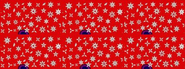 Renkli Bahar Teması eskiz kalıbı. Raster Modaya uygun kumaş deseni. Kırmızı renkli şirin çiçek deseni. Düz Çiçek Elementleri Tasarımı.