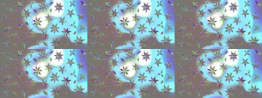 Raster illüstrasyonundaki çiçek desenli çizim. Mavi renkte çiçekler.