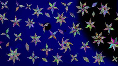 Raster çiçek desenli çiçek deseni, yapraklar, dekoratif elementler, sıçrama, lekeler, el çizimi kontur çizgileri ve Doodle çizim stili, grafik raster çizim çizimi.