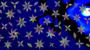 Soyut etnik raster çizim kalıbı. Arkaplan dokusu, duvar kağıdı, mavi renkli çiçek teması. Kabile sanatı boho baskısı, klasik çiçek arkaplanı.