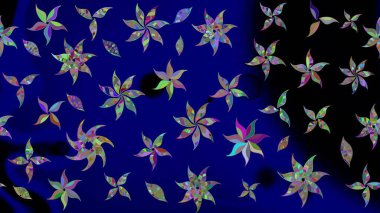 Raster suluboya çiçek deseni, narin çiçekler, mavi çiçekler, tebrik kartı şablonu. Güzel kumaş deseni.