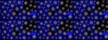 Mavi kıvırcık çiçekler mavi renkte şekillenir. Raster illüstrasyonu. Klasik çiçek tasarım elementleri.