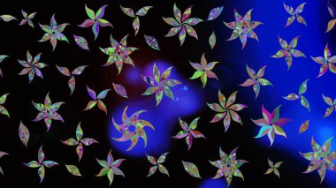 Düz Çiçek Elementleri Tasarım Raster illüstrasyonu. Çiçek desenli eskiz. Siyah renkli çiçekler. Renkli Bahar Teması çizim şablonu.