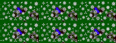 Küçük çiçekli yay deseni çiz. Raster illüstrasyonu. Suluboya tarzında yeşil renkler üzerine.