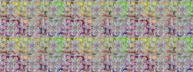 Şirin çiçek elementleri. Kusursuz desenli, modaya uygun kumaş deseni. Renkli Bahar Temalı Kusursuz Arkaplan. Raster illüstrasyonu. Düz Çiçek Elementleri Tasarımı.