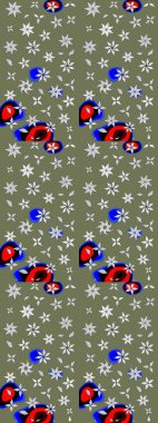 Suluboya, elle çizilmiş. Raster illüstrasyonu. Yeşil yapraklı yabani çiçekler. Taslak arkaplan deseni.