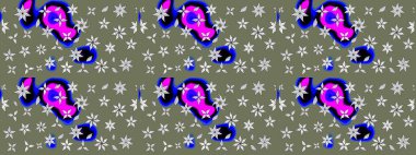 Yeşil renkli bitkilerden oluşan parlak çiçekli çizim deseni.