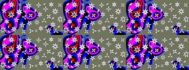 Oldukça eski bir besin torbası deseni, küçük yeşil renkte, çiçekler. Millefleur 'lar. Tekstil, kumaş, kapaklar, duvar kağıtları, baskı, paket, koleksiyon defteri, örgü, dekupaj için çiçek arkaplanı..