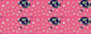 Düz Çiçek Elementleri Tasarımı. Sevimli çiçek raster deseni. Renkli Bahar Teması eskiz kalıbı. Pembe renkte çiçekler.