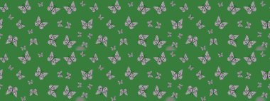 Raster illüstrasyonu. Yeşil renkli şirin kelebek çizimi. Tekstil, duvar kâğıtları, web sayfası arkaplanları ve yüzey dokuları için mükemmel. Tropikal temada kelebek çiçek deseni.