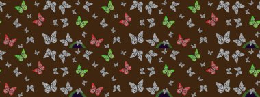 Kelebekli yaz arkaplanı mor renkler. Güve ile Raster Geçmişi. Güzel Kelebek Siluetleriyle Moda Dekorasyonu. Kart, Davetiye ve Yazdırma İçin Basit Kadınsal Desen.