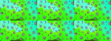 Hediye ambalaj kağıdı, tebrik kartları, posterler ve pankart tasarımı. Yeşil renkli çiçekler. Raster düz çiçek çizim deseni.