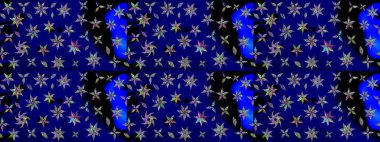 Mavi renkte etnik çiçeklerle süslenmiş zarif bir eskiz. Raster Çiçek İllüstrasyonu güzel tekstil..