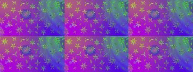 Çiçekler. Vadinin çiçekleri mor renklerde. Soyut etnik raster çizim kalıbı.