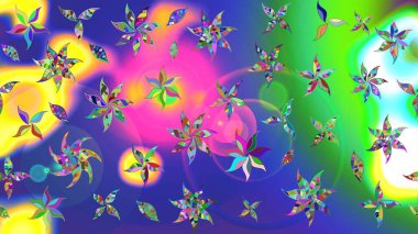 Mavi kıvırcık çiçekler mavi renkte şekillenir. Klasik çiçek tasarımı elementleri. Raster illüstrasyonu.