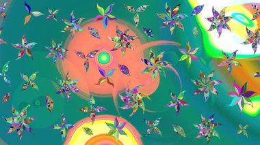 Halk tarzı. Modern çiçek arkaplanı. Moda baskıları için zarif bir şablon. Parlak renkli çiçekleri ve mavi yaprakları olan harika bir çiçek deseni..