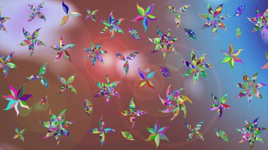 Düz Çiçek Elementleri Tasarımı. Raster illüstrasyonundaki çiçek desenli çizim. Renkli Bahar Teması eskiz kalıbı. Kahverengi renkte çiçekler.