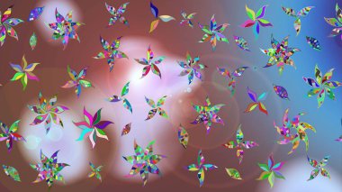 Renkli Bahar Teması eskiz kalıbı. Düz Çiçek Elementleri Tasarımı. Kahverengi renkli çiçekler. Raster illüstrasyonunda çiçek deseni çizimi.