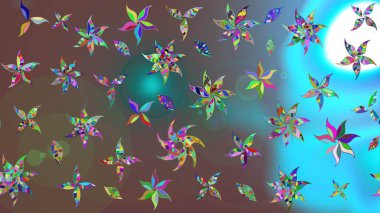 Çiçekli karalama şeklinde Raster çiçek deseni. Kahverengi renkli çiçekler. Yumuşak, bahar çiçekli arka plan.