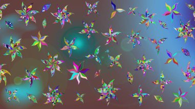 Düz Çiçek Elementleri Tasarımı. Kahverengi renkli çiçekler. Renkli Bahar Teması eskiz kalıbı. Raster illüstrasyonunda çiçek deseni çizimi.