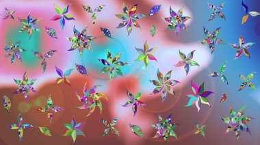 Çiçekli çiçek deseni, suluboya. Düz Çiçek Elementleri Tasarımı. Raster illüstrasyonu. Mavi renkli çiçekler. Renkli Bahar Teması çizim şablonu.