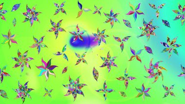 Yeşil renkli çiçekler. Raster illüstrasyonu. Küçük çiçekte sevimli çiçek deseni var..