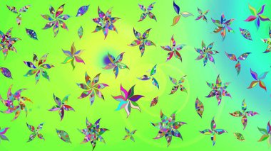 Yeşil renkli etnik çiçeklerle süslenmiş zarif bir eskiz şekli. Asya Tekstil 'inde Raster Çiçek İllüstrasyonu.