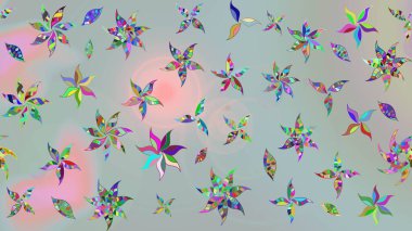 Soyut etnik raster çizim kalıbı. Vadinin gri renkli çiçekleri. Çiçekler..