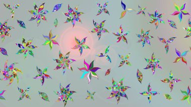 Raster illüstrasyonu. Asya tekstil tarzında. Çiçek desenli çizim. Gri renkli çiçekler. Raster illüstrasyonu.