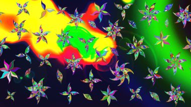 Düz Çiçek Elementleri Tasarımı. Raster. Renkli Bahar Teması çizim şablonu.